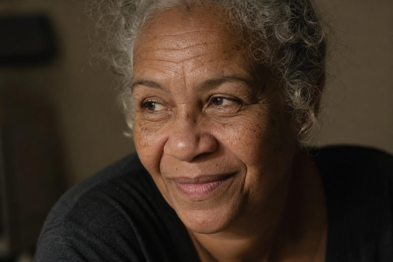 A light-complexioned Black woman in her seventies with a warm smile