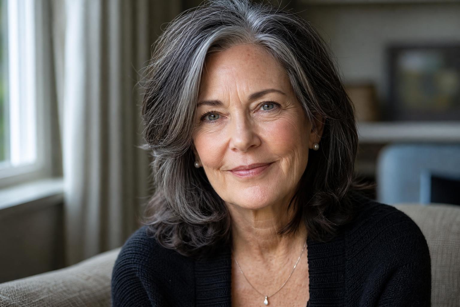 A white woman in her mid-sixties with warm wise eyes